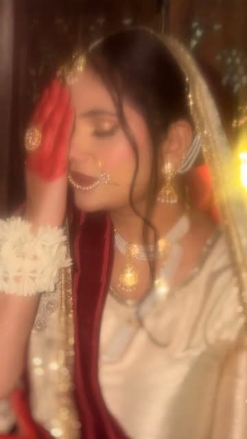 Soft glam engagement makeup with pearl jewellery
